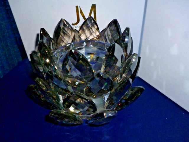 JM by Julien Macdonald Large Lotus Flower Candle Holder-Smoked-Gift Boxed - New