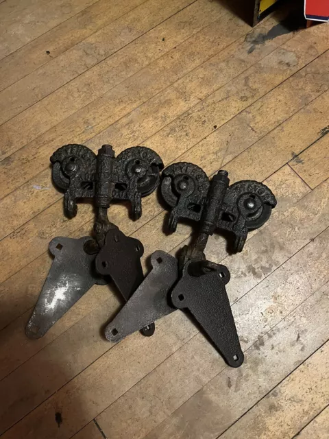 Antique Patina Myers Adjustable Stay On cast iron Barn Door Rollers Pair Set USA