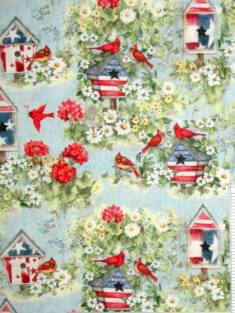 Patriotic Cardinal Birdhouses 21342 100% Cotton FABRIC priced by the Yard