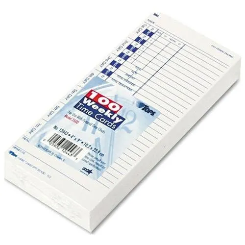 Tops One-side Weekly Time Card - 9" X 4" Sheet Size - White - 100 / Pack