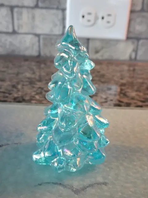 2.75" Small Buffet Blue Iridescent Christmas Tree Figurine Mosser Glass