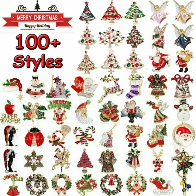 Wholesale Christmas Tree Santa Claus Snowman Deer Bell Brooch Pin Xmas Party Hot