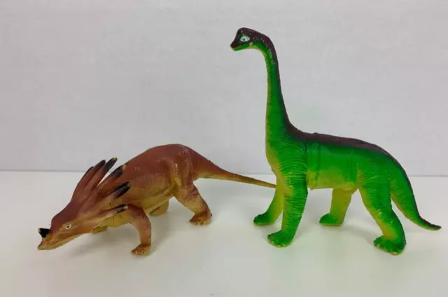 Vintage Dinosaurs Toy LOT 2 Figures Imperial 1985 Plastic Dinosaur Green Brown