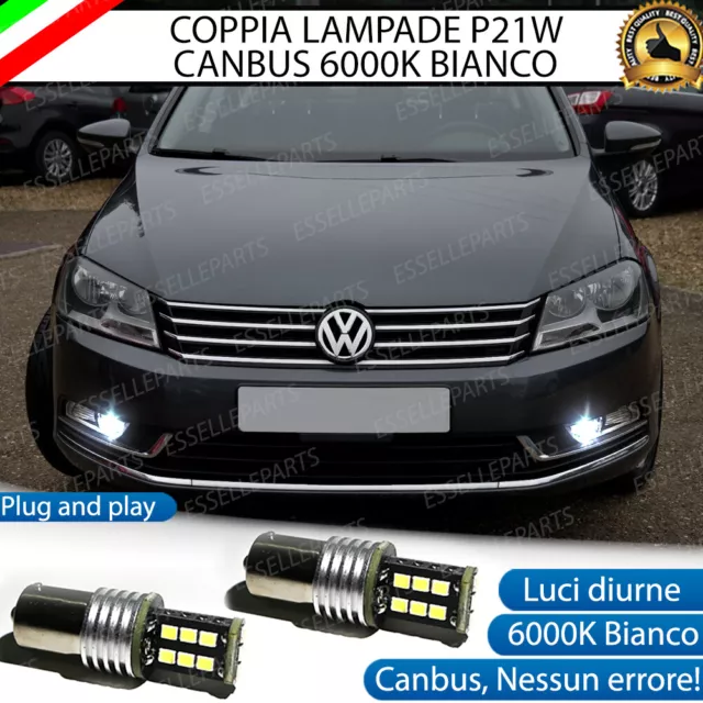 Coppia Luci Diurne Drl 15 Led P21W Ba15S Canbus Vw Passat B7 Variant 6000K