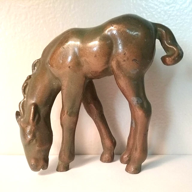 Antique METAL FIGURINE - Miniature HORSE Figurine - Grazing Horse Foal - No Dmg.