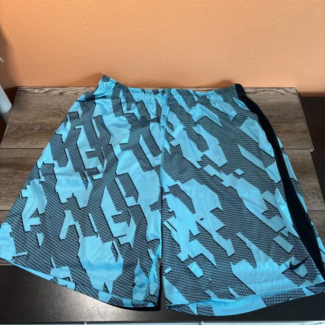 Nike Dri- Fit Mens 2XL Teal Design Running Athletic Basketball Shorts