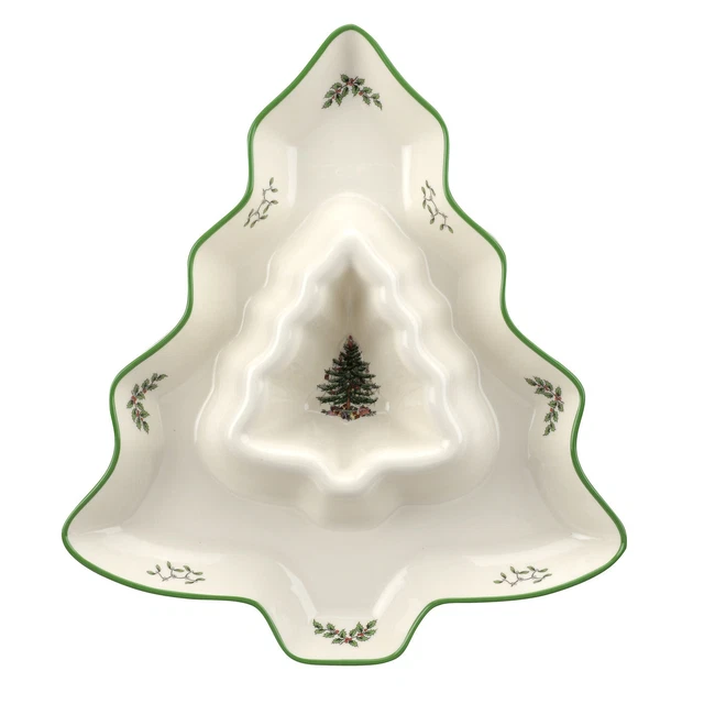 Spode Christmas Tree Christmas Tree 13 Inch Porcelain Tree Shaped Chip and Dip