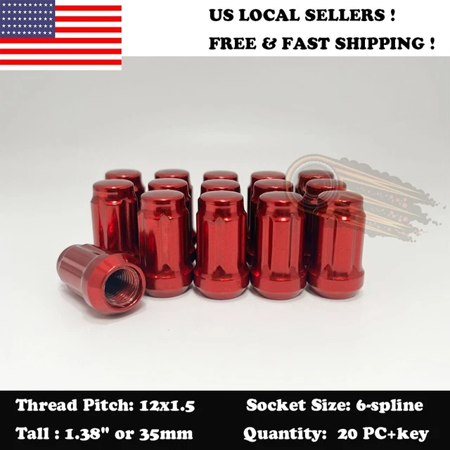 Set Of 20 Red Spline Drive Lug Nuts - 12x1.25 Thread, Fits