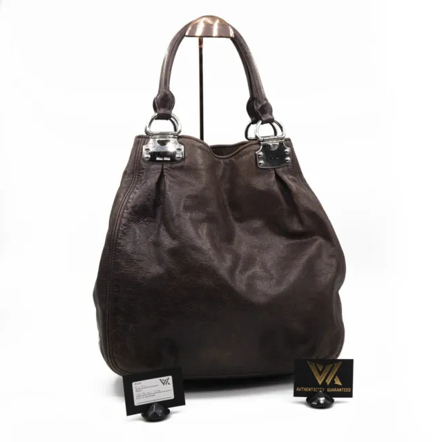 Miu Vitello Lux XL Marble Brown Luxury Leather Shopper Tote Bag Np