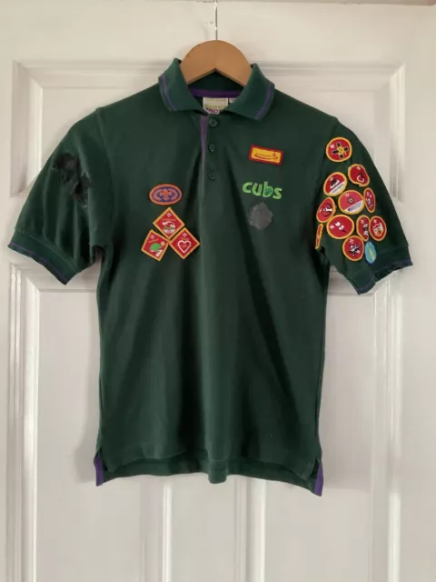 Cubs Scouts Official Green Polo Shirt Size 30" Green Uniform Used With Badges