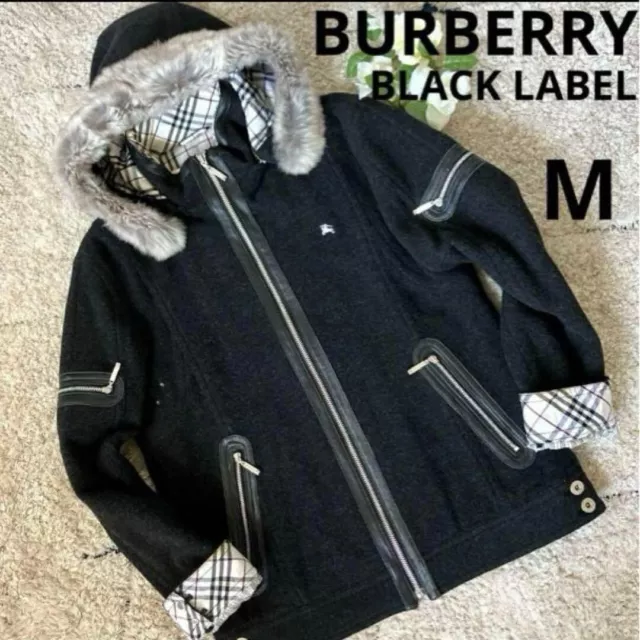 BURBERRY BLACK LABEL Wool Jacket Blouson Black Nova Check Logo Men Size M Used