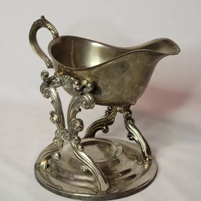 Vintage Gravy Boat Dish Tilting Pitcher with Warming Stand Silver Plated