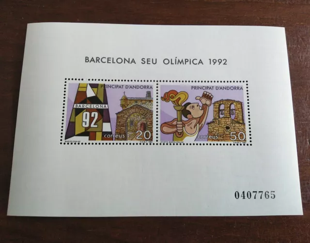 Sellos Andorra Española Mnh 1987 Hojita Barcelona Sede Olimpiadas 1992