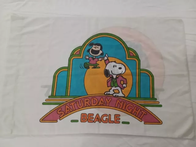 Vtg 70s Disco Snoopy Pillowcase Peanuts Double Sided Standard Saturday Night
