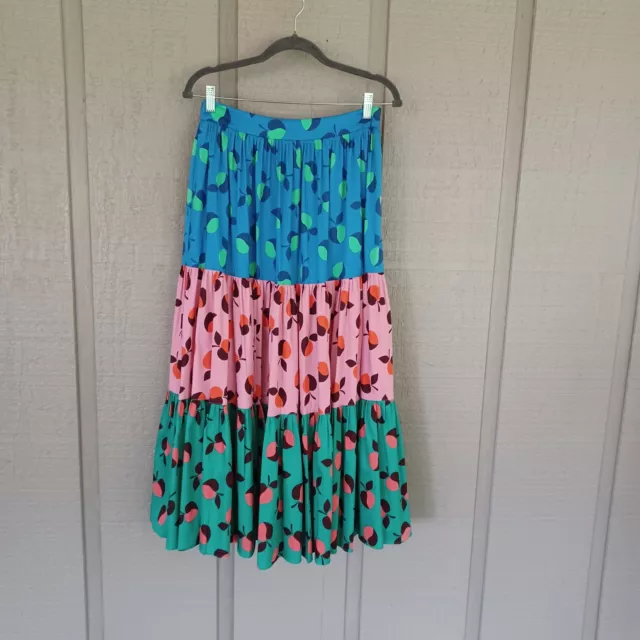 Kate Spade Colorblock Apple Maxi Skirt Size 4 Women Cotton Blend Tiered Preppy