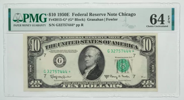 1950 E Series $10 Ten Dollar FRN Fr #2015-G* Granahan/Fowler PMG Graded 64 EPQ