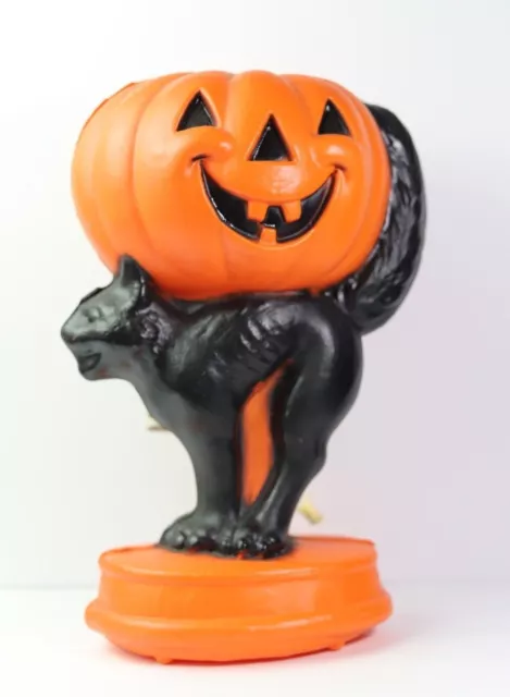 Vintage Gen Foam Plastics Halloween Blow Mold Black Cat Jack-o-Lantern Light Up