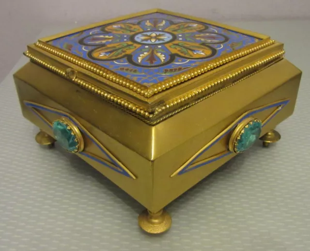 1900 Art Nouveau FRENCH DORE BOX gilt bronze cloisonne enamel jeweled casket tea