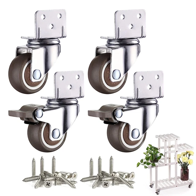 Lot 4 Roulettes Pivotantes 125 Mm Avec Frein Double – Charge 800 Kg, Caoutchouc Silencieux, Pour Meubles Lourds