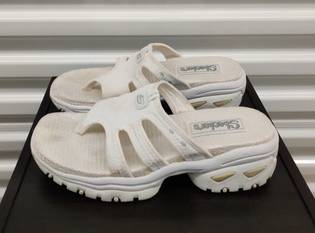 Vtg 90s Y2K Skechers Jammers Lug Sole White Slide Platform Thong Sandals Size 8