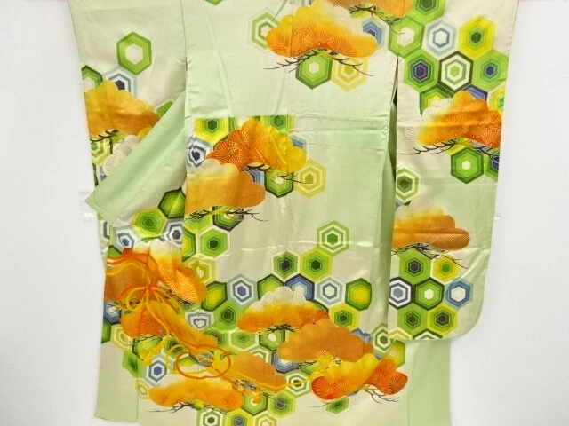 80806# Japanese Kimono / Antique Furisode / Embroidery / Kikko & Kumihimo Co