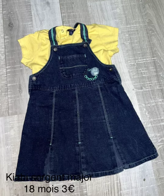 Sergent-major Kiabi 18 Mois Bébé Fille : Robe Bleu Jean Salopette + T Shirt