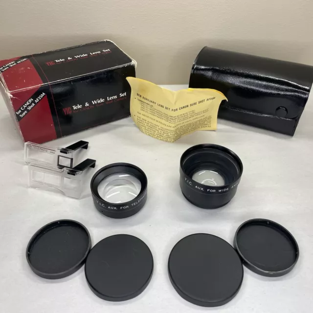 Juego de lentes auxiliares YIC AF35M teleobjetivo Canon Sure Shot y gran angular Japón con caja