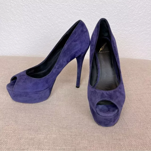 Brian Atwood Suede Peep Toe Platform Pumps in Royal Indigo size 7 1/2