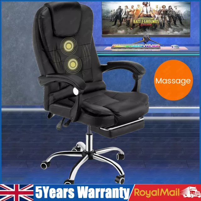 Massage Office Chair Gaming Computer Desk Swivel Recliner Chair Leather Footrest