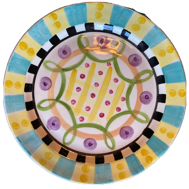 XL Large Hand Painted Platter Check 16” Round Signed Vicki Carroll  96/97 VGC