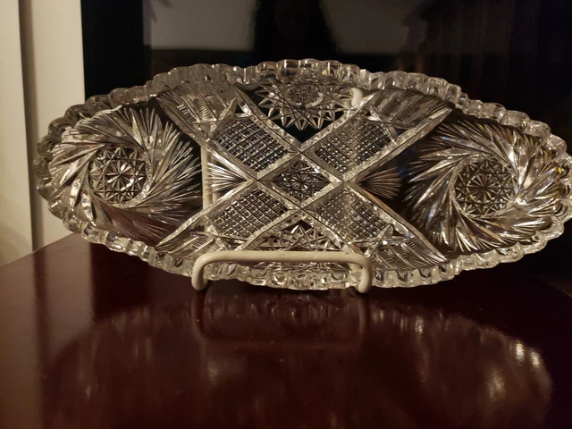 Dish Tray Bowl American Brilliant Period Cut glass Crystal Hobstars & Pinwheels