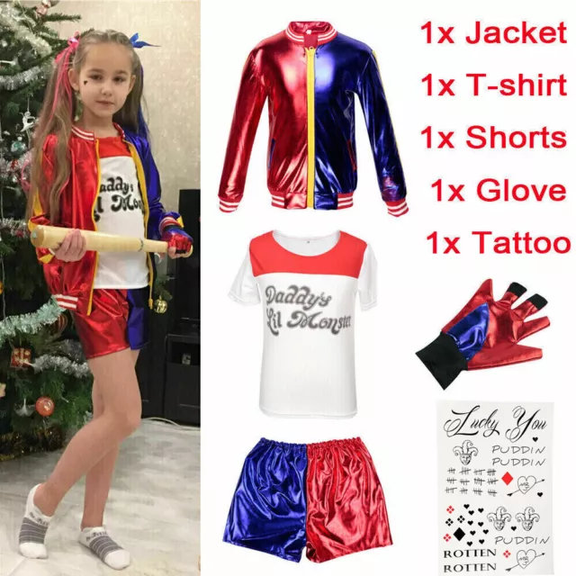 Kids Girls Costume Suicide Squad Harley Quinn Fancy Dress Cosplay Costume Outfit