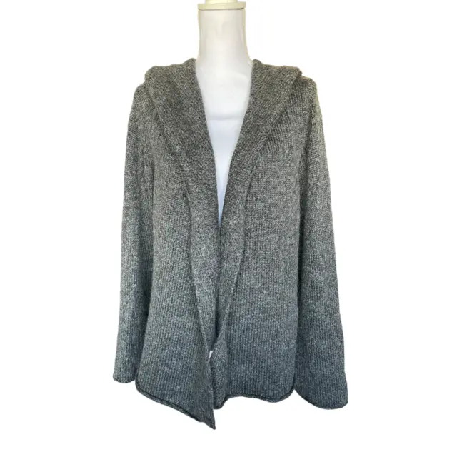 Eileen Fisher Sweater Cardigan Size XL Gray Wool Mohair Cardigan Open Front Hood