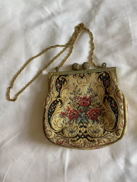 HARRY ROSENFELD vintage tapestry kiss lock chain strap west Germany purse roses