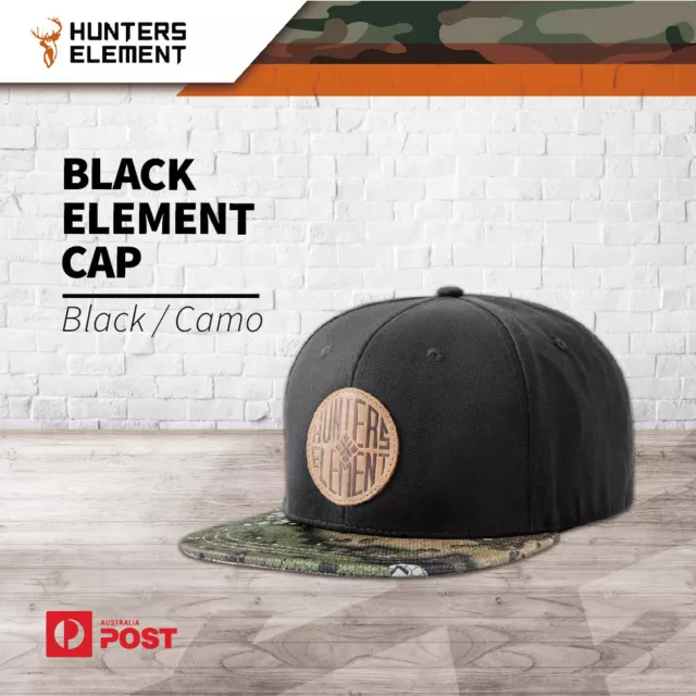 Hunters Element Black Element Cap 6 Panel Snapback Cap W/ A Flat Veil Camo Peak