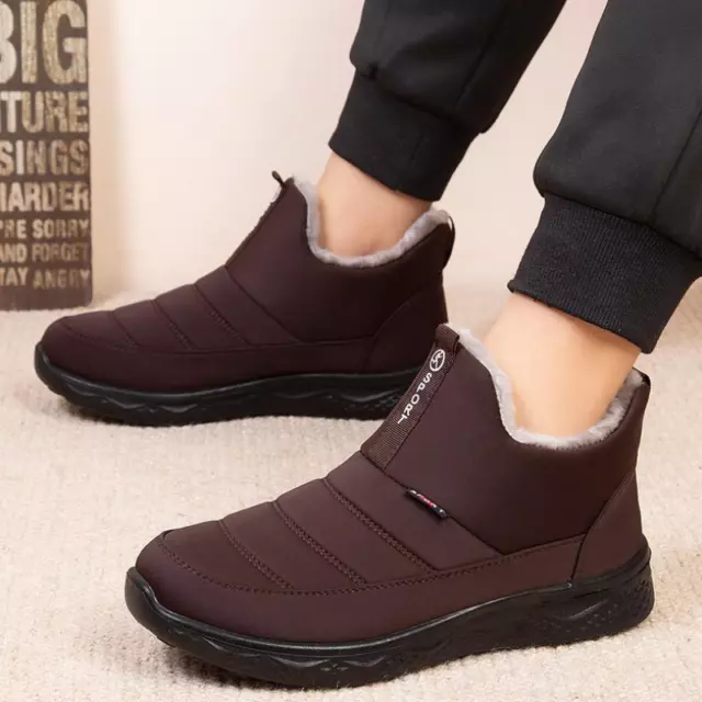 Womens Mens Ladies Waterproof Fur Lined Snow Ankle Boots Winter Warm Flat Shoes