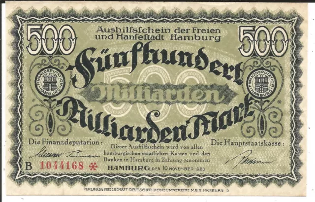 Hansestadt Hamburg,500 Milliarden Mark 1923