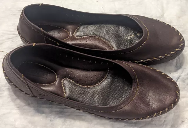 Born Womens Madeline Ballet Flats Brown Leather Round Toe Slip On Shoes Size 8