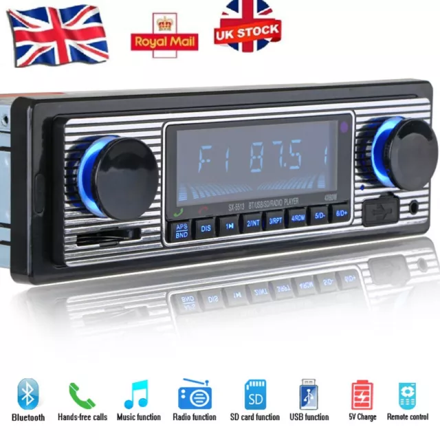 RETRO CAR BLUETOOTH Compatible Radio MP3 Player Stereo USB/AUX/SD/ISO