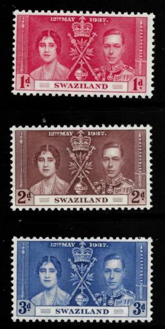 1937 Coronation Stamps From Swaziland Sg25-27. Unmounted Mint.