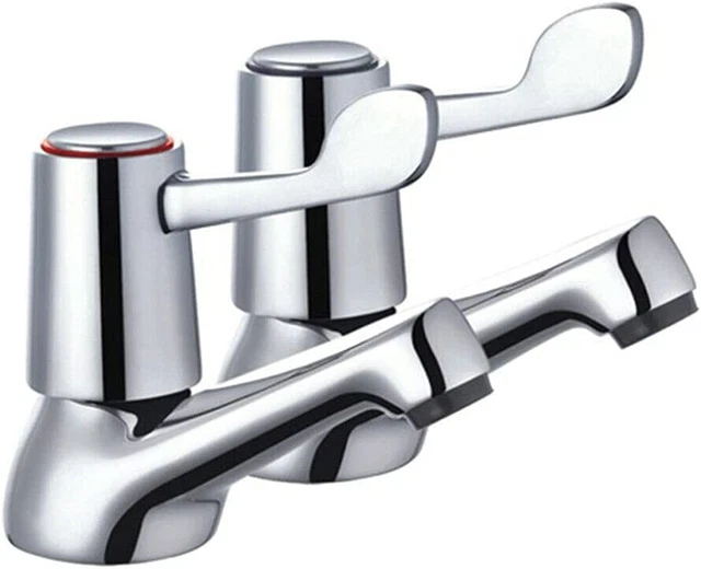 2Pcs Bathroom Taps Lever - 1/2" Basin Taps Bathtub Set with Metal Knobs Pillar -