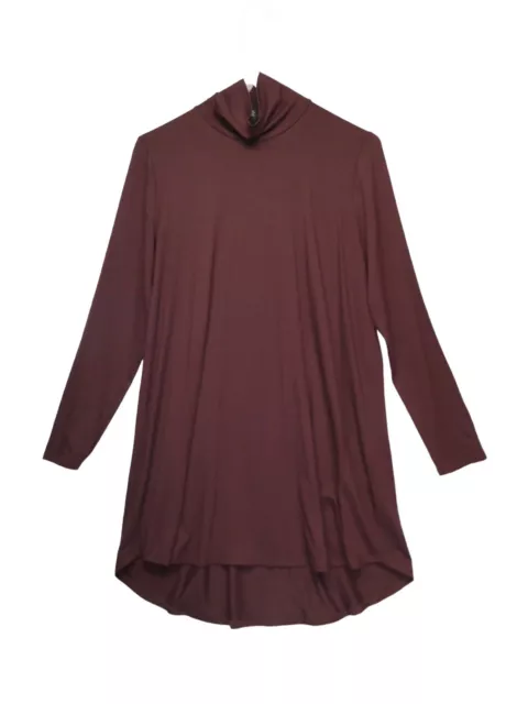 EILEEN FISHER Women's Small Fine Jersey Scrunch Neck Long Sleeve Tunic Top Brown