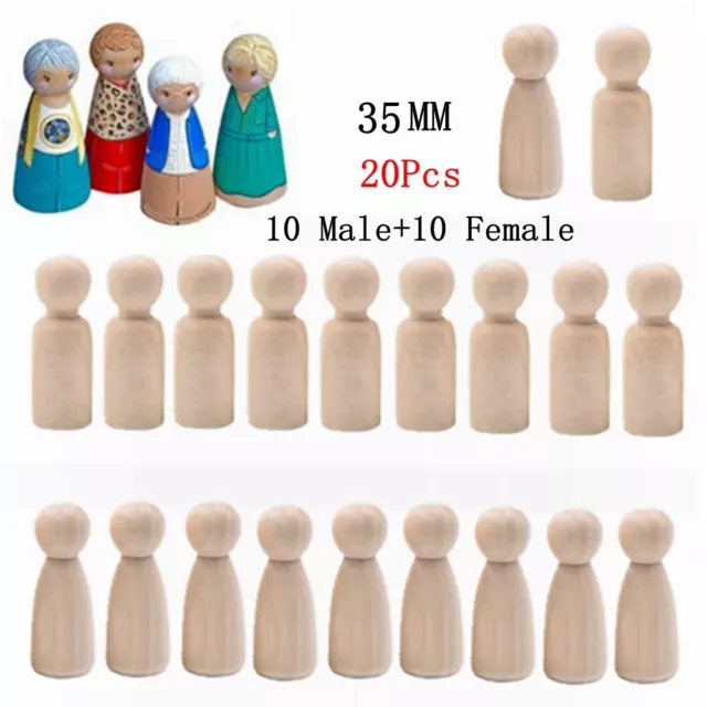 20pcs Wood Peg Doll Little People Baby Kids Wooden Dolls DIY Male Female 35MM