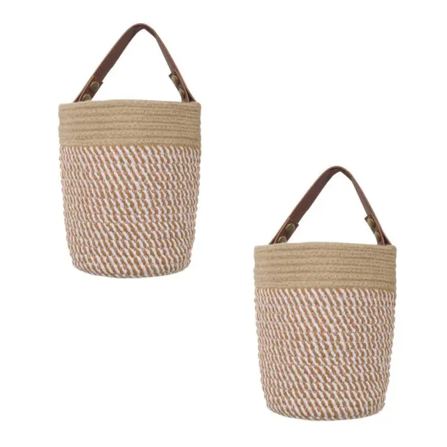 JJSQYLAN Hanging Basket(2Piece) Wall Woven Cotton Rope Storage Basket with