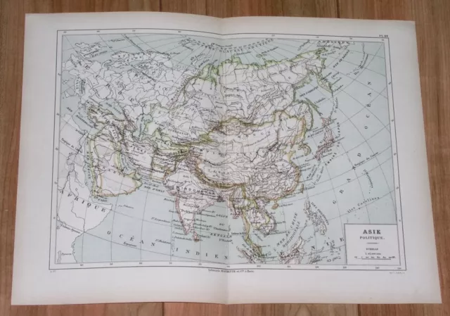 1887 Original Antique Political Map Of Asia China Russia Japan India Indonesia