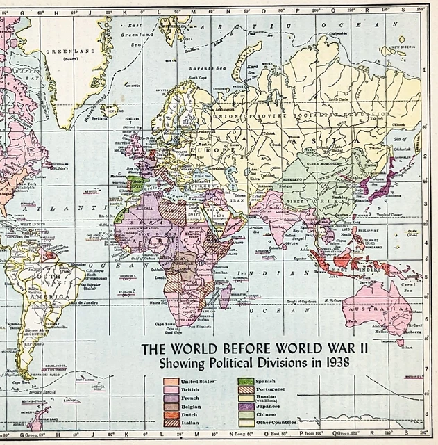 1941 World Before WWII Map Political Divisions Belgian French Spanish Japanese