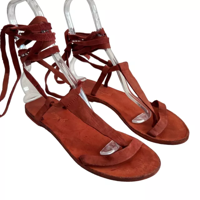 Free People sandals 40 womens 9 Dahlia flat lace up orange red leather strap