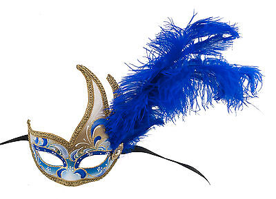 Mask from Venice Colombine IN Feathers Ostrich Blue-Mask Venetian - 1203 V78