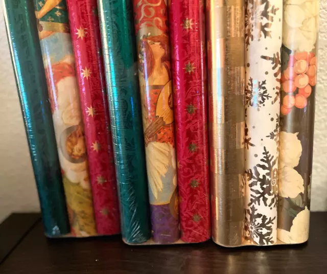 Vintage HALLMARK Christmas Wrapping Paper Roll Lot (9) - NEW 3