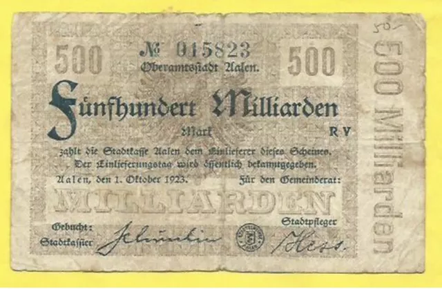 AALEN 500 Milliarden MARK R V, 1.10.1923 aus Sammlungsauflösung 2